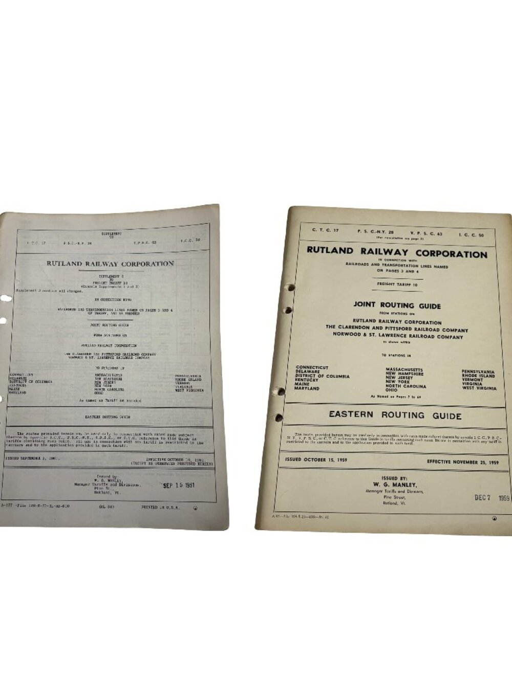 Vintage Rutland Railway Corporation Joint Routing Guide Pair 1959 1961 Freight